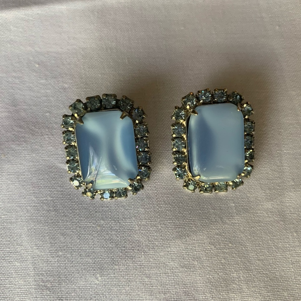 Vintage Blue Octagon Clip-on Earrings